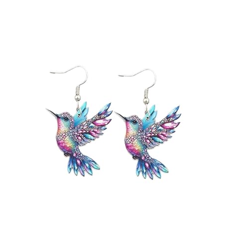 LOIJMK MALOYANVE Acrylic Bird Earrings For Women Novelty Colorful Elegant Long Parrot Hummingbird Dangle Drop Animal Earrings Jewelry Ohrringe Karneval Mit Clip (BU1, One Size) von LOIJMK