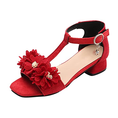 LOIJMK Mädchen Sandalen Sommer Kinder Weiche Sohle Schuhe Perlen Dekoration Mode Mädchen Schleife Prinzessin Schuhe Baby Strand Schuhe Damenschuhe Größe 35 (Red, 33) von LOIJMK