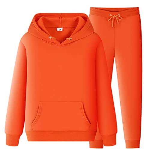 LOIJMK Männer und Frauen Sport Anzug Herbst und Winter Freizeit einfarbige Kapuzenpullover Hosen mit Quasten Sportanzug Fleece Weste (Orange, S) von LOIJMK