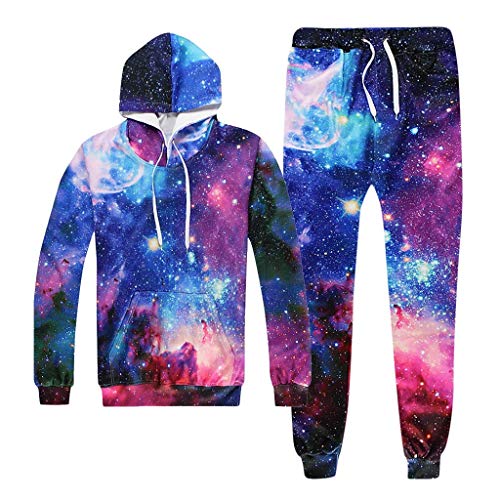 LOIJMK Men Universe 3D-Druck mit Kapuze Galaxy Hoodie Tops Hosen Sets Sportanzug Trainingsanzug Weihnachtsanzüge (Multicolor, L) von LOIJMK