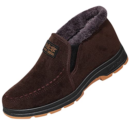 LOIJMK Mode Winter Herren Schneestiefel Flache Sohlen Dicke Sohlen Rutschfester Slip On Einfarbig High Top Warm Und Bequem Fitness Schuhe Herren Rot (A, 42) von LOIJMK