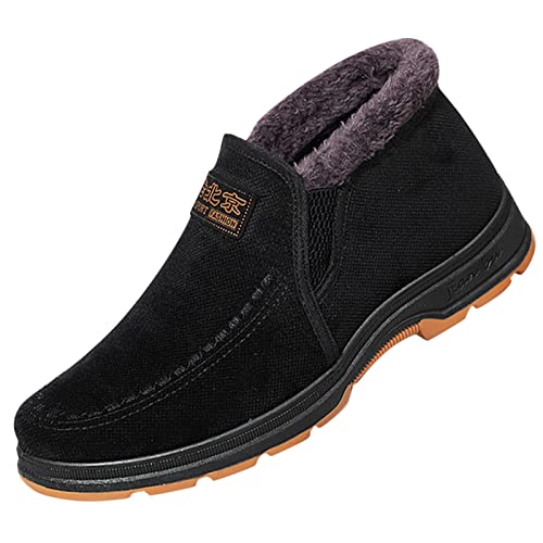 LOIJMK Mode Winter Herren Schneestiefel Flache Sohlen Dicke Sohlen Rutschfester Slip On Einfarbig High Top Warm Und Bequem Fitness Schuhe Herren Rot (Black, 43) von LOIJMK