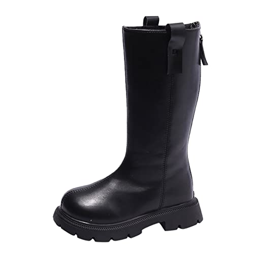 LOIJMK Mode Winter Stiefel Jungen und Mädchen kniehohe Stiefel mit dicken Sohlen warm rutschfest einfarbig Reißverschluss hinten einfacher Stil Winterstiefel Jungen 26 (Black, 35 Big Kids) von LOIJMK