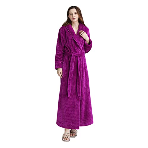 LOIJMK Morgenmantel Damen Lang Flauschig Kimono-Saunamantel Mit Gürtel Extra Lang Hausmantel Kuschelanzug Große Größen Loungewear Weicher Frotteemantel Schlafmantel Bademantel Frottee Ohne Kapuze von LOIJMK