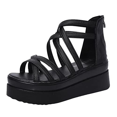 LOIJMK Plateau Sandaletten Damen, Sandalen Damen Flach Bequem Knöchelsandalen Sommer Flache Sandalen Plateausohle Frauen Sommerschuhe Plattform Freizeitsandalen Strandsandalen Damenschuhe von LOIJMK
