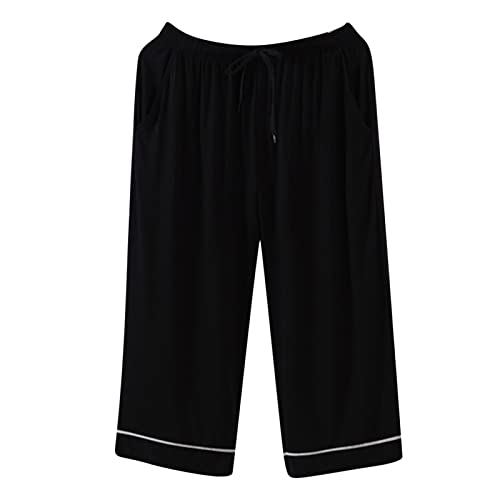 LOIJMK Pyjamahose Herren 3/4 Schlafanzughose MäNner High Rise Gerade Loose Homewear Herren Mode Und Lassige Hausanzug Weich Bequeme Atmungsaktiv Loungewear Trainingshose von LOIJMK