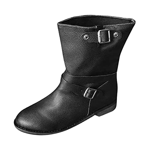 LOIJMK Retro-Schuhe Reißverschluss High Fashion Heels Damen Kurze Chunky Boots Atmungsaktive Damenstiefel Mädchen 36 (Black, 37) von LOIJMK