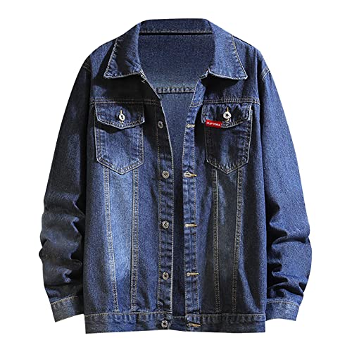 LOIJMK Revers Denim Jacken Herren Blau Jeansjacke Mit Knopfverschluss Und Viele Taschen Oversized Fliegerjacke Trucker Jacket Regular Fit Motorradjacke Mode Vintage Bomberjacke von LOIJMK