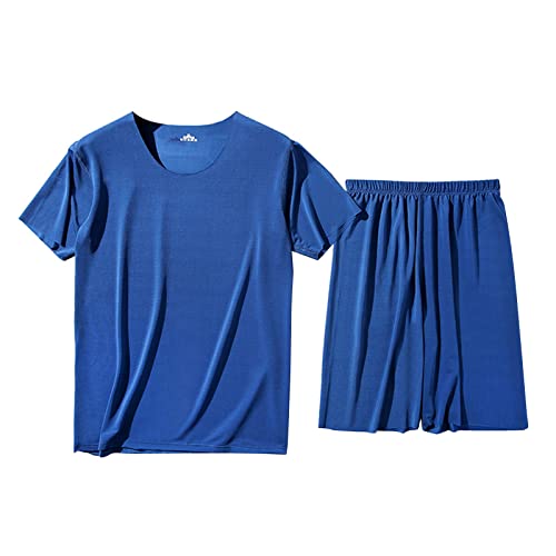 LOIJMK Schlafanzug-Shorts Einfarbig Rundhals Herren Zweiteiler Pyjama-Set Kurzarm Und Shorts Sommer Herbst Atmungsaktiv Herrenpyjama Bequeme Freizeitanzug Kurze GroßE GrößEn Casual von LOIJMK