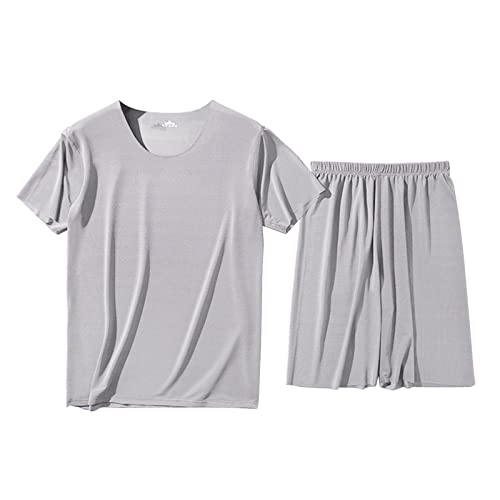 LOIJMK Schlafanzug-Shorts Einfarbig Rundhals Herren Zweiteiler Pyjama-Set Kurzarm Und Shorts Sommer Herbst Atmungsaktiv Herrenpyjama Bequeme Freizeitanzug Kurze GroßE GrößEn Casual von LOIJMK