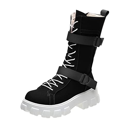 LOIJMK Schnürstiefel Damen Kampfstiefel Springerstiefel Reitstiefel Rutschfest Lederstiefel Damenstiefel Schnürstiefeletten Schlupfstiefel Kunstleder Stiefeletten Herbst Winter Boots Arbeitsstiefel von LOIJMK