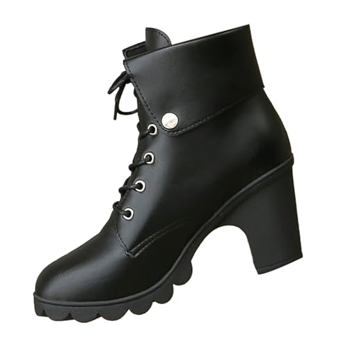 LOIJMK Schnürstiefeletten Damen Kurzstiefel Lederstiefel Schnürstiefel Reitstiefel Rutschfest Schlupfstiefel Kunstleder Stiefeletten Schnürboots Damenstiefel Halbstiefel Herbst Winter Arbeitsstiefel von LOIJMK
