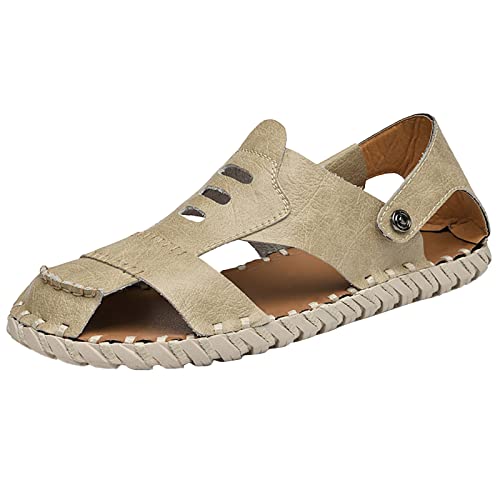 LOIJMK Sommer Kühle Hausschuhe Koreanische Version Atmungsaktive Täglich Vielseitig männer Casual Schuhe Handgemachte Große Strand Schuhe Schuhe Herren 461/2 (Beige, 44) von LOIJMK