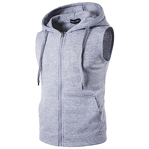 LOIJMK Sportweste Herren mit Kapuze, Ärmellos Kapuzenjacke Tank Top Freizeit Sport Weste Jacken Zip Up Sweatshirt Hoodie Männer Lässige Outdoor Tanktop Sweatwear mit Taschen Outerwear von LOIJMK