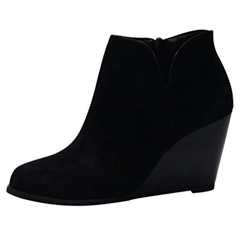 LOIJMK Stiefeletten Damen Runde Mode Frauen Reißverschluss Keils Zehen Schuhe Kurze Booties Farbe Wildleder Feste Damenstiefel Stiefeletten Mit Keilabsatz Damen (Black, 35) von LOIJMK