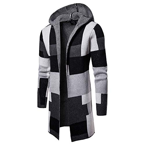 LOIJMK Strickjacke Herren Lang Cardigan Hoodie Funky Strickmantel Mit Kapuze Mode Longstrickjacke Mantel Trendy Strickcardigan Herren Übergangsjacke Outerwear Männer Outdoorjacke Freizeitjacke von LOIJMK