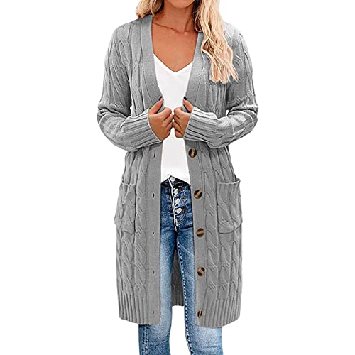 LOIJMK Strickmantel Damen Lang Herbst Winter Lang Cardigan mit Knöpfe und Taschen Loose Casual Strickmantel Damen Strickjacke Pullover Strickpullove Longstrickjacke GroßE GrößEn Oberteile Jacken von LOIJMK