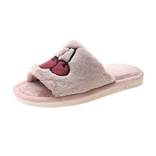 LOIJMK Warme Hausschuhe Damen Offene Slippers Plüsch Pantoffeln Damen Memory Foam Hausschlappen Filzpantoffeln Gefütterte Hauspantoffeln Flauschige Pantoletten Kawaii Weiche Schlappen Hüttenschuhe von LOIJMK