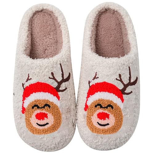 LOIJMK Weihnachten Hausschuhe Damen Winter Filzpantoffeln Weihnachtsmänner Hauspantoffeln Elch Hausschlappen Warme Hausschuhe Herren Memory Foam Pantoletten Hüttenschuhe Gefütterte Slippers Schlappen von LOIJMK