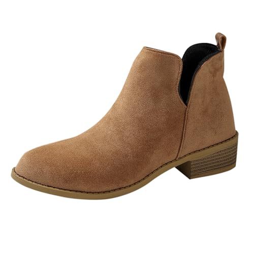 LOIJMK Westernstiefel Damen Wildleder Stiefeletten Cowboystiefel Motorrad Biker Boots Vintage Damenstiefel Mit Absatz Reitstiefel Arbeitsschuhe Schlupfstiefel Herbst Winter Kurzschaft Stiefel von LOIJMK