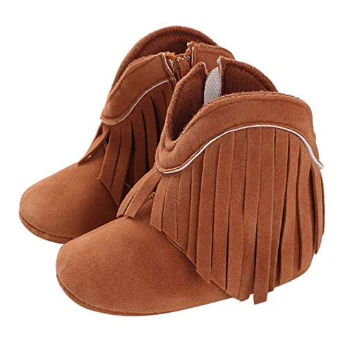 LOIJMK Winter Baby Stiefel und Mädchen Stiefeletten flacher rutschfest bequem einfarbig seitlicher Reißverschluss Quaste Leuchtschuhe Erwachsene (Brown, 19 Infant) von LOIJMK