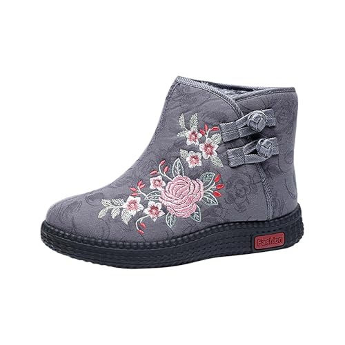 LOIJMK Winterboots Damen Gefüttert Winterschuhe Winterstiefel Blumen Kurzstiefel Winter Ankle Boots Thermostiefel Warm Stiefeletten Damenstiefel Schlupfstiefel Arbeitsschuhe Freizeitschuhe Hauschuhe von LOIJMK