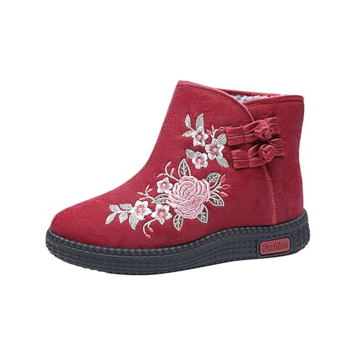 LOIJMK Winterboots Damen Gefüttert Winterschuhe Winterstiefel Blumen Kurzstiefel Winter Ankle Boots Thermostiefel Warm Stiefeletten Damenstiefel Schlupfstiefel Arbeitsschuhe Freizeitschuhe Hauschuhe von LOIJMK