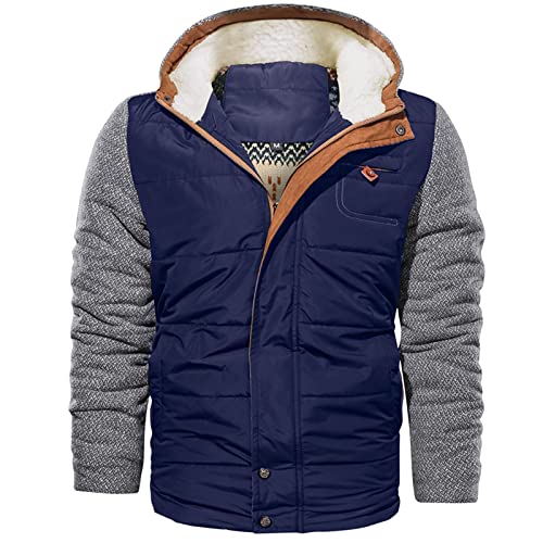 LOIJMK Winterjacke Herren Dickes Warme Hoodie MäNner Fleece Thermal Kontrast Farbe Outdoorjacke Durchgehender ReißVerschluss Mit Taschen Motorradjacke Bikerjacke Winddichte von LOIJMK