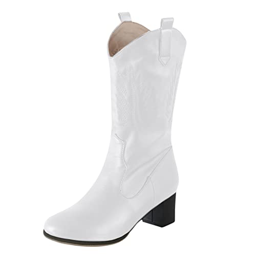 LOIJMK Wohnungen Runde Zehe Low-Heels Freizeitschuh Western Cowboy Boots Chopper Herren (White, 36) von LOIJMK