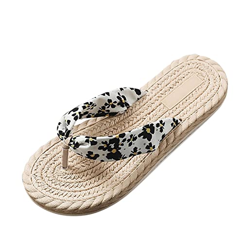 LOIJMK Zehentrenner Damen Flach, Sandalen Damen Sommer Offene Zehensandalen Strandurlaub Flip Flops Damen Blumen Slippers Flache Sandalen Frauen Freizeitsandalen Strandsandalen Flip-Flops von LOIJMK