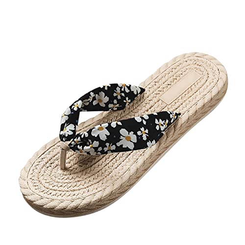 LOIJMK Zehentrenner Damen Flach, Sandalen Damen Sommer Offene Zehensandalen Strandurlaub Flip Flops Damen Blumen Slippers Flache Sandalen Frauen Freizeitsandalen Strandsandalen Flip-Flops von LOIJMK