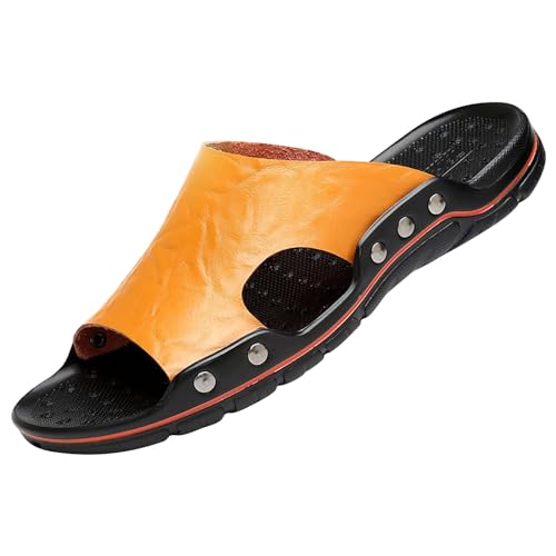 LOIJMK atmungsaktive Strandschuhe A Word Coole Hausschuhe Lederhausschuhe Bordüre Übergroße 48-Yards-Hausschuhe Schuhe Gelb Schwarz Herren (Yellow, 43) von LOIJMK