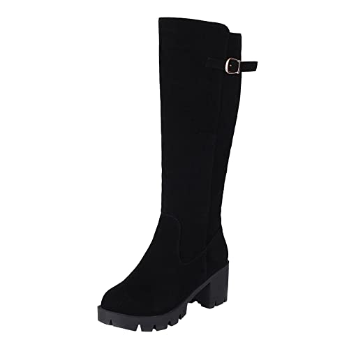 LOIJMK und Freizeit kniehohe Stiefel Reißverschluss hohe Stiefel mit dicken Absätzen Freizeitschuhe 36 Mädchen (Black, 38) von LOIJMK