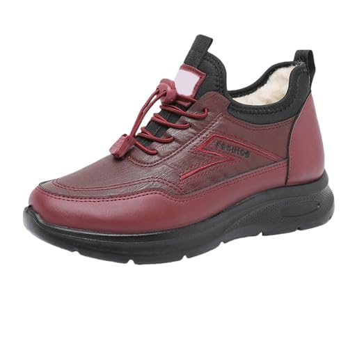 Lederschuhe Damen Gefüttert Winterschuhe Schnürstiefeletten Winterboots Low Top Halbschuhe Sneaker Rutschfest Wanderschuhe Trekkingschuhe Arbeitsschuhe Thermoschuhe Warm Winter Boots von LOIJMK