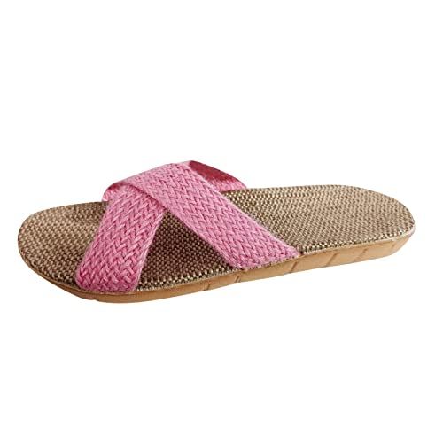 Leinen Hausschuhe Damen Herren Pantoffeln Leicht Slippers Slides rutschfest Haushaltsschuhe Pantoffel Freizeit Schlappen Sommerschuhe Strandschuhe Sommer Filz Flip Flops Sommerlatschen Gr.37-45 von LOIJMK