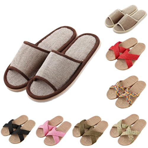 Leinen Hausschuhe Damen Herren Pantoffeln Leicht Slippers Slides rutschfest Haushaltsschuhe Pantoffel Freizeit Schlappen Sommerschuhe Strandschuhe Sommer Filz Flip Flops Sommerlatschen Gr.37-45 von LOIJMK