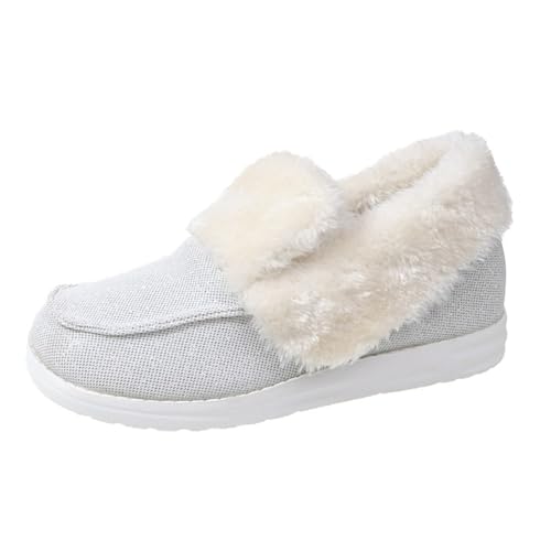 Loafer Damen Gefüttert Winterschuhe Slip On Schuhe Warm Halbschuhe Herbst Winter Boots Damenschuhe Flache Arbeitsschuhe Schlupfschuhe Canvas Sneaker Bootschuhe Freizeitschuhe Walkingschuhe von LOIJMK