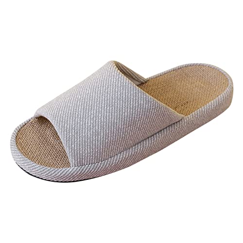 Mode All Seasons Herren Hausschuhe Dicke Sohle Leinen Indoor Home Light Quiet Soft Open Toe Bequem Herren Schuhe Elegant (Grey, 42) von LOIJMK