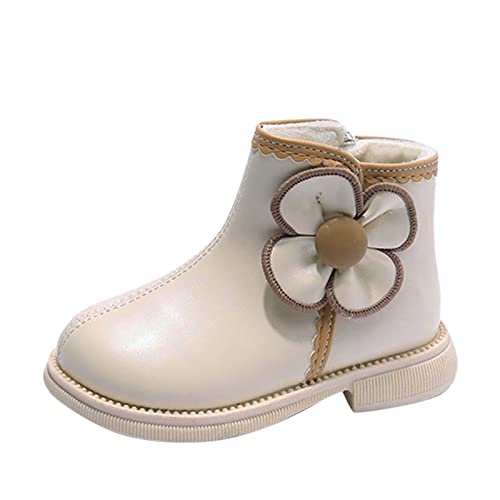 Mode Winter Stiefel für Jungen und Mädchen flacher Boden rutschfest einfarbig seitlicher Reißverschluss warm und bequem Wasserdichte Schuhe Kinder Winter (White, 30 Little Child) von LOIJMK