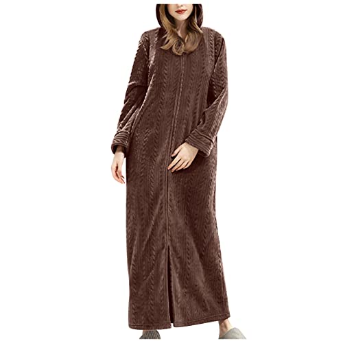 Morgenmantel Damen Lang Flauschig Extra Lang Hausmantel Leicht Saunamantel Langarm Fleece Flauschig Hausmantel Grosse Grössen Frotteemantel Bademantel Bademantel Damen Mit Reißverschluss Ohne Kapuze von LOIJMK