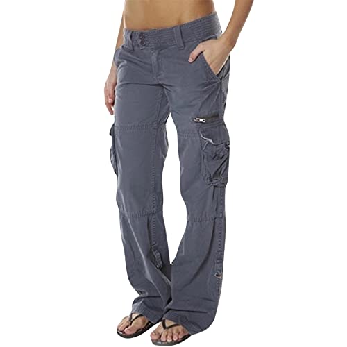 Multi-Pocket Hosen Damen Gerade Hosen Lässige Straight Hosen Freizeit Einfarbig Cargohosen Low Waist Locker Cargo Pants Freizeithosen Frühling-Sommer-Hose Beiläufig Sporthosen Frau Jogginghose von LOIJMK
