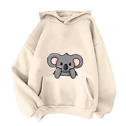 Oberteile Teenager Hoodie Kawaii Koala Druck Pullover Kapuzenpullover Casual Kapuzenpulli Lässige Pulli Mode Langarmshirt Solid Color Bluse Lange Ärmel Tops Sport T-Shirt Outerwear von LOIJMK