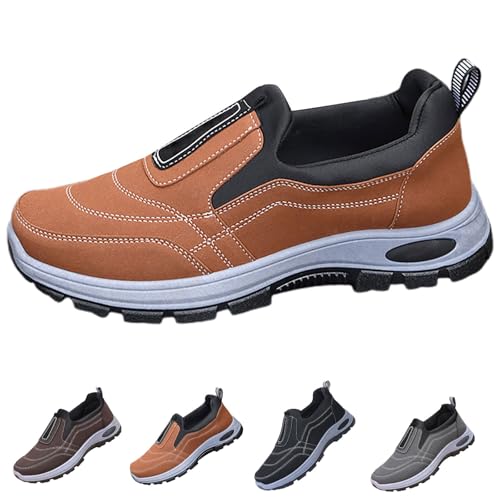 Orthopädische Schuhe Herren Für Arbeit - Wanderschuhe Herren Leder Zwiegenäht Halbschuhe Rutschfest Trekkingschuhe Abriebfest Arbeitsschuhe Turnschuhe Aufzug Schuhe Hineinschlüpfen Walkingschuhe von LOIJMK