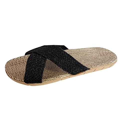 Pantoffeln Damen Sommer Leinen Hausschuhe Herren Leicht Home Slides Slippers rutschfest Filz Pantoffel Freizeit Schlappen Sommerschuhe Strandschuhe Flip Flops Sommerlatschen Haushaltsschuhe von LOIJMK