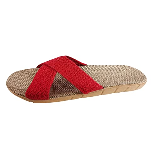 Pantoffeln Damen Sommer Leinen Hausschuhe Herren Leicht Home Slides Slippers rutschfest Filz Pantoffel Freizeit Schlappen Sommerschuhe Strandschuhe Flip Flops Sommerlatschen Haushaltsschuhe von LOIJMK