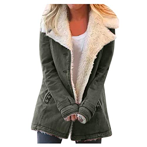 PlüSchjacke Damen Winterjacke Teddyfell Gefüttert Fleecejacke Reverskragen Winter Jacke Warm Wintermantel mit Knöpfen Dicke Mantel Wintermantel mit Knöpfen Dicke Winterparka Lässige Damenjacken von LOIJMK