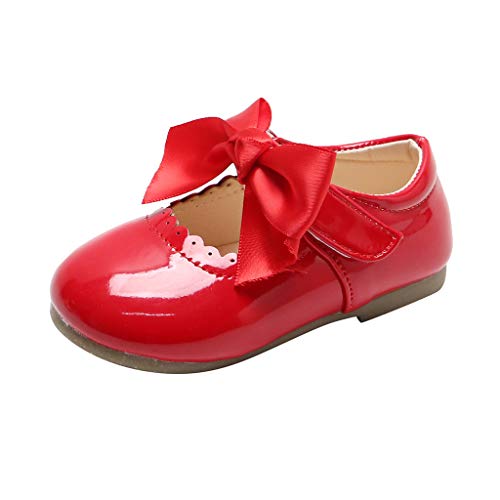 Prinzessin Schuhe Mädchen Flach Mary Jane Ballerina Schuhe Kleinkind Schuhe mit Bowknot Schulschuhe Kinderschuhe Bequem rutschfest Tanzschuhe Leicht Slip on Lederschuhe Babyschuhe Gr.15-30 von LOIJMK