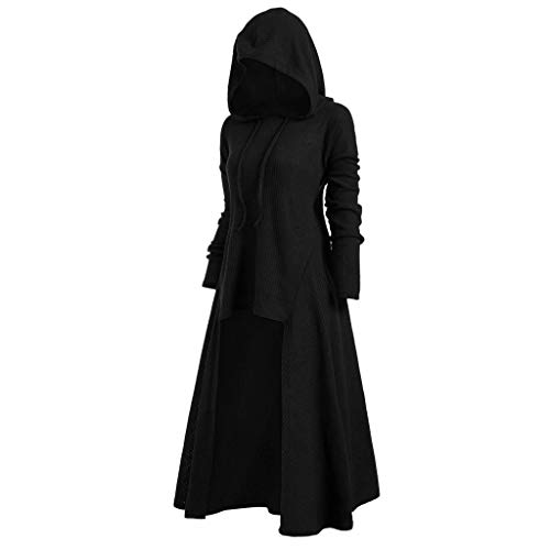 Pullover Damen Lang Strick: Hoodie Kapuzenpullover Asymmetrisch Saum Sweatshirts Pulli Loose Langarm Mittelalter Kleidung mit Kapuze Poncho Hoodie Gothic Kleid Strickkleid L-3XL von LOIJMK