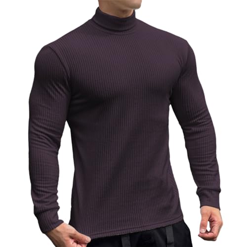 Pullover Herren Rollkragen Gestreift Grau Slim Fit Stretch FreizeitShirtsen Turtleneck Komfortabel Warmer Herren-UnterShirts Aus Soildem, Gestreiftem Stoff Mit Langen äRmeln von LOIJMK