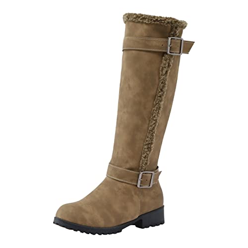 Reitstiefel Damen Gefüttert Warm Winterstiefel Vintage Lederstiefel Westernstiefel Langschaftstiefel Damenstiefel Cowboystiefel Schlupfstiefel Kniehohe Stiefel Herbst Winter Boots Arbeitsstiefel von LOIJMK